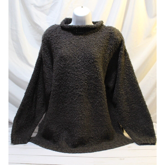 Cristina Women's L Dark Gray Fuzzy Fleece Sweater Mock Neck LS Shoulder Pads - Picture 1 of 12